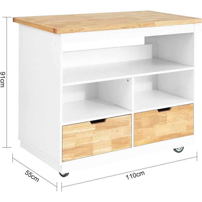 SoBuy Kitchen Cart with Countertop - Rolling Kitchen Island with Spice Rack & Storage - White & Natural Finish