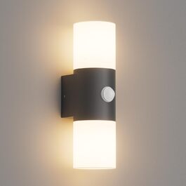 Klighten Wall Lights E27 Outdoor/Indoor, 2-Light Up and Down Outdoor Lamp, Outdoor Light Fixture, IP54 Outdoor Lamp, Aluminum Modern Outdoor Wall Lamp, Wall Lamp for Entrance Terrace, without Bulb (Dark Grey, with Motion Sensor)