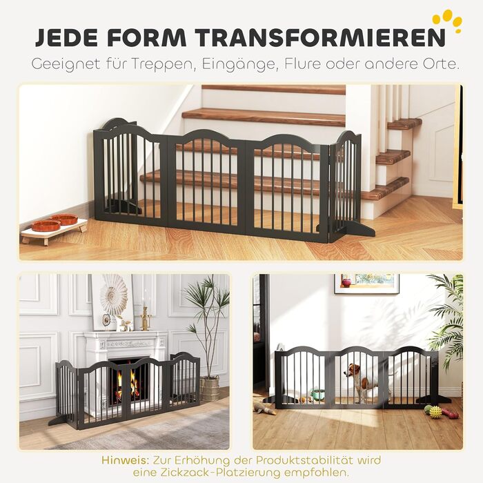 Захисний бар'єр для собак PawHut 5-секційний, 261,5 x 61 см, розкладний, з дверцятами, білий