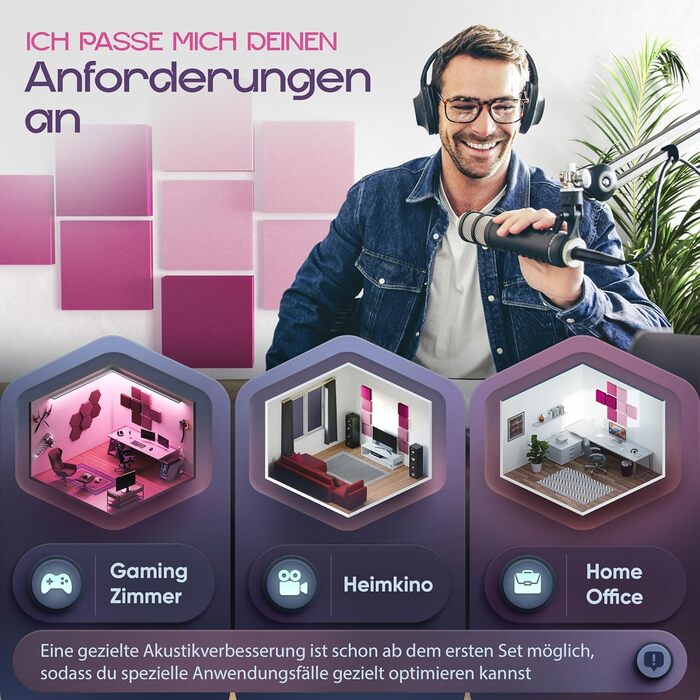 Акустичні панелі для звукопоглинання 3D, набір 8 шт, квадратні стінові панелі з градієнтом 'Sunny Shades' / 'Magnolia Shades', виготовлено в ЄС