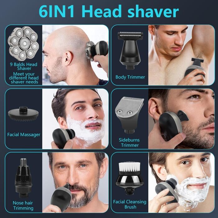 Електричний чоловічий голкострум OFFCUP Glatzen з 9D голками, водонепроникний IPX6, з LED-дисплеєм та тримером для носа (6 в 1)