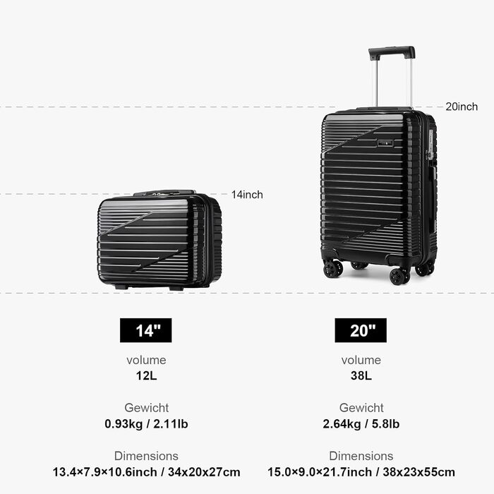 Набір валіз Sea Choice 4 шт. з жорстким корпусом: S/M/L/XL (Тролі, Чемодан, Beauty Case) з розширенням, TSA-замок, YKK блискавка, чорний