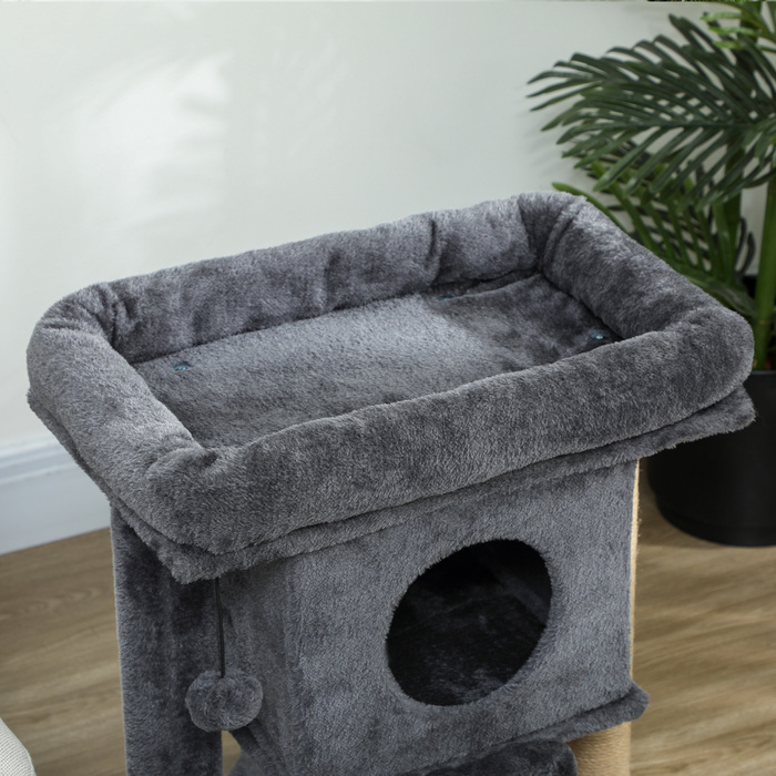 PawHut Cat Tree with Jute Scratching Mat, Lounging Platform, Play Ball, Cat House, Beige, 40 x 40 x 57 cm