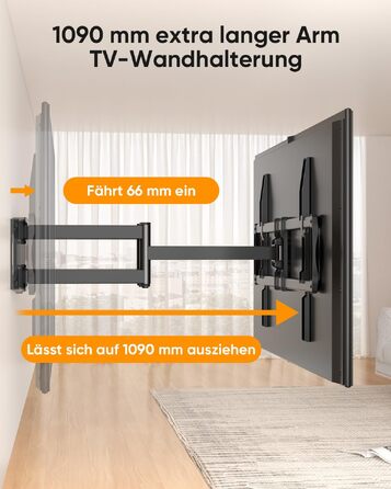 Кронштейн для телевізора FORGING MOUNT HY9458 для XXL TV 60–120 дюймів, до 125 кг, поворотний та нахильний, висувний подвійний важіль 1090 мм, VESA до 900x600мм