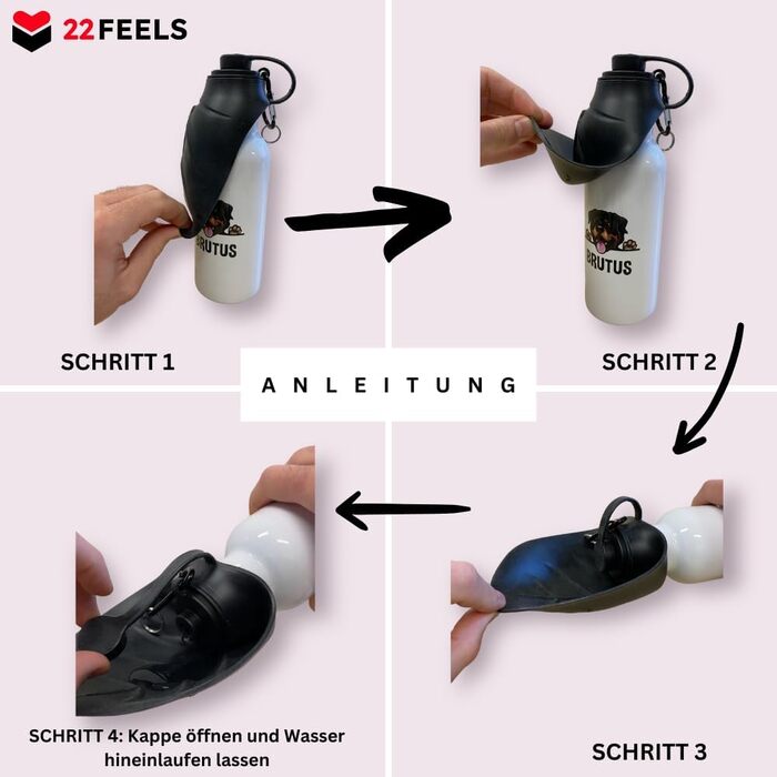 Персоналізована пляшка для води для собак 22Feels, 600 мл: фото, ім'я, карабін, витокозахист