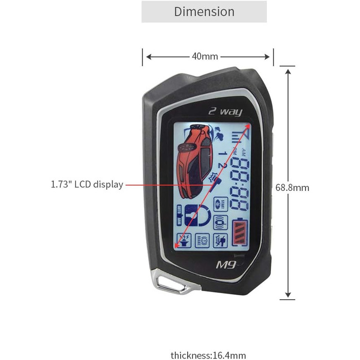 Двостороння автосигналізація Easyguard EC201-M9 з LCD-пейджером 4,4 см, дистанційним запуском, турботаймером, датчиком удару, DC12V