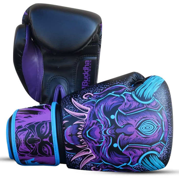 Buddha Fight Wear Luzbel Boxing Gloves - Muay Thai & Kickboxing - 12oz Blue - Premium Leather & Odor-Resistant Interior