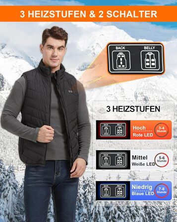 Обогревна жилетка для чоловіків: USB жилетка для активного відпочинку - 11 зон обігріву для мото, риболовлі, катання на лижах, бігу, гольфу, походів, верхової їзди (батарея не входить у комплект) Чорний XL