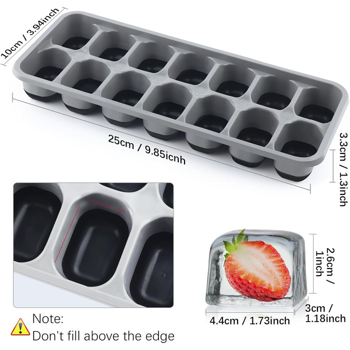 Силіконова форма для льоду з кришкою, BPA-free, набір 8 шт, штабельовані контейнери для коктейлів, віскі та кави (чорний та сірий)