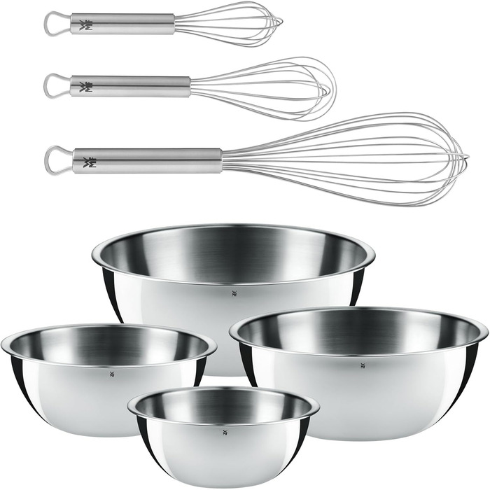 Набір кухонних мисок WMF Gourmet та Schneebesen Set: миски з нержавіючої сталі 0,75л - 2,75л, міксер для збивання, професійний кухонний набір