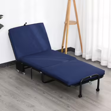 HOMCOM Folding Guest Bed 2-in-1 with Adjustable Headrest and Wheels, Steel Frame, Foam, Blue 184x65x26cm for Flexible Sleeping