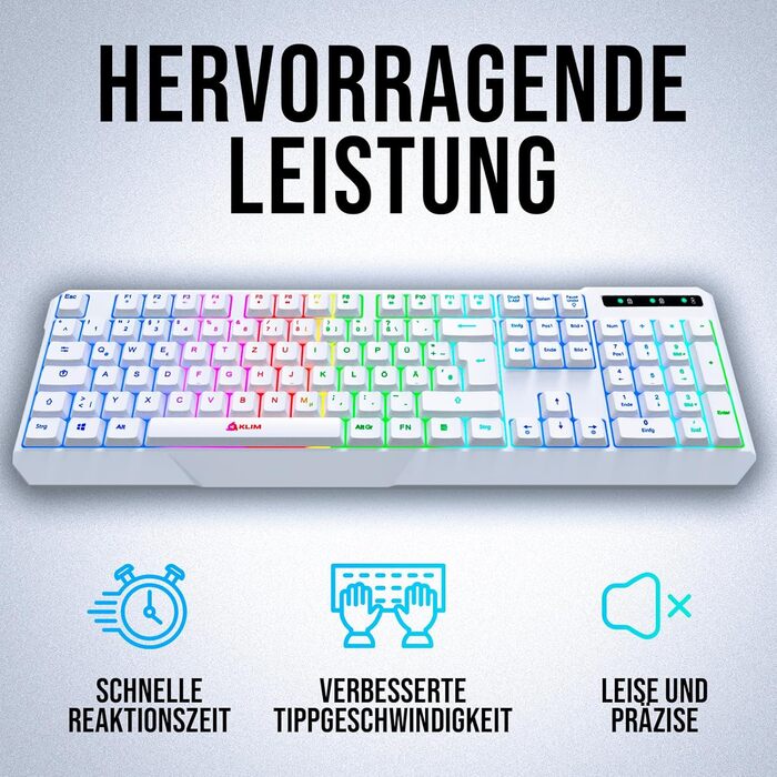 KLIM Chroma Wireless Gaming Tastatur: Бездротова ігрова клавіатура з RGB підсвічуванням, тиха, ергономічна, водонепроникна, для PC, Mac, PS4, PS5