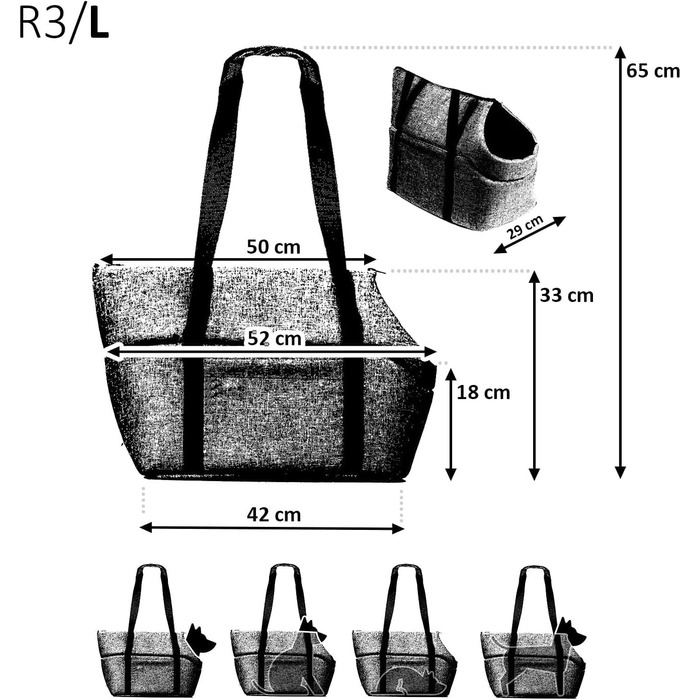 Сумка-переноска для собак та котів | Сумка на плече для тварин з гумкою та карабіном | до 15 кг | Матеріал: еко-замша (Velvet) | Розмір: L (42 x 29 x 33 см) | Чорний колір
