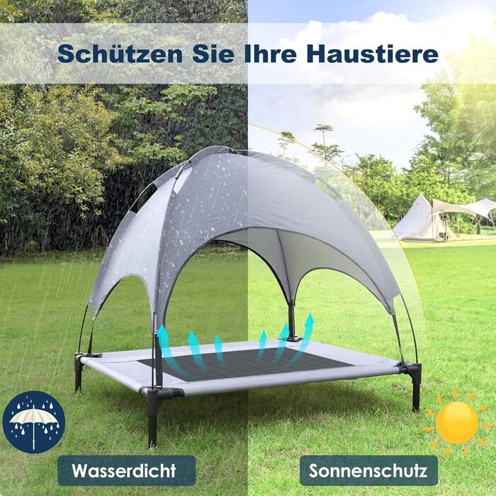Підвищене ліжко для собак UISEBER 92x76x92 см, Outdoor з дахом, до 50 кг, водонепроникне, сіре+чорне