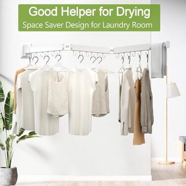 Настінна сушарка для білизни, розкладна, 3-секційна, біла. Максимальне навантаження 68 кг, 120 см (50 дюймів у складеному стані). Економія місця, ідеально для невеликих осель, білий колір.
