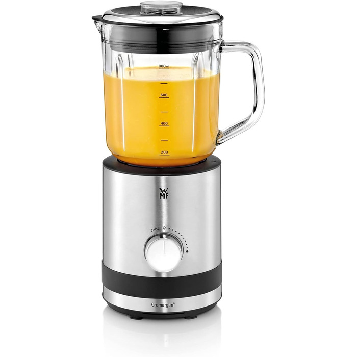 WMF Kitchen minis Compact Mixer, Mini Stand Mixer, 400 Watt, Small Stand Mixer, 0.8 l Glass Container, Pulse Function, Cromargan Matt Single