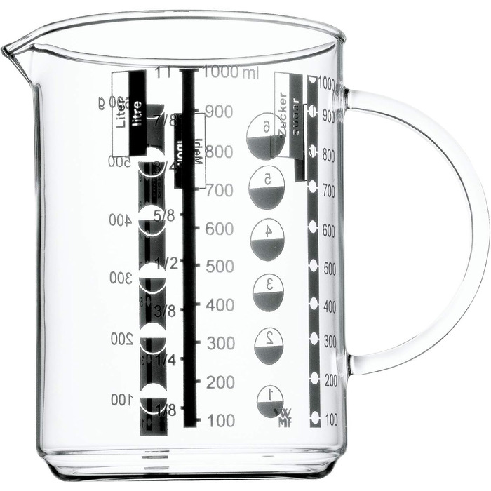 WMF Top Tools Manual Citrus Juicer 8 cm, Cromargan Stainless Steel, Lever Juice Press & Gourmet Glass Measuring Cup 1l, Heat-Resistant Glass, Scale for Liters, Milliliters, Cups, and Grams