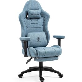 Ігровий крісло Dowinx з тканини, ергономічний геймерський крісло з м'якими підлокітниками, стабільний ігровий та офісний крісло для тривалого сидіння, блакитний