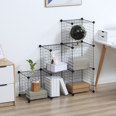 HOMCOM Shelf Unit, Storage System with 6 Cubes, DIY Wire Grid Cube Shelf, Tiered Shelf for Living Room, Bedroom, Black, 109 x 37 x 109 cm | Aosom