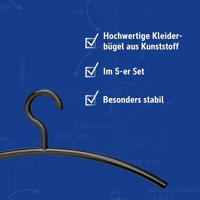 MAUL Plastic Clothes Hangers | Modern plastic hangers with an elegant design | Sturdy and robust hangers for jackets, shirts, and trousers | Black | 5-piece set