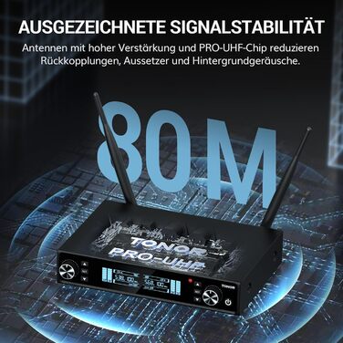 TONOR TW550 Бездротовий мікрофонний комплект з функцією автосканування, PRO-UHF, 2 мікрофони, 80 м радіус дії, 6,35 мм/3,5 мм, для караоке, вечірок, церкви, DJ