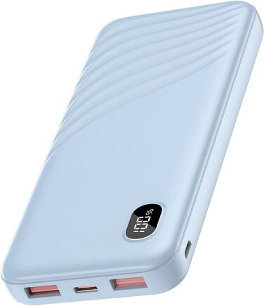 Power Bank Thunelec 10000mAh 22,5W з USB-C (PD, QC 3.0) - компактний зовнішній акумулятор для смартфону та планшета, LED дисплей, темно-синій