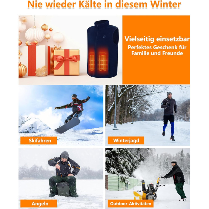 Обогрівальна жилетка з флісу для чоловіків з акумулятором 5V 10000mAh - жилетка для чоловіків з 3 рівнями нагріву, 5 зонами обігріву, ідеальна для роботи на відкритому повітрі, катання на лижах, піших прогулянок та щоденних поїздок (M, Морська синя)