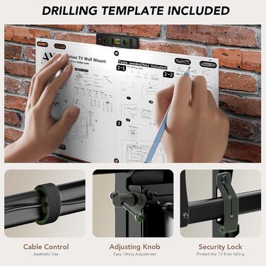 Adjustable TV Wall Mount for LED, LCD, OLED, and Plasma TVs - 26-65 Inch, Up to 50kg, VESA 400x400mm, Black