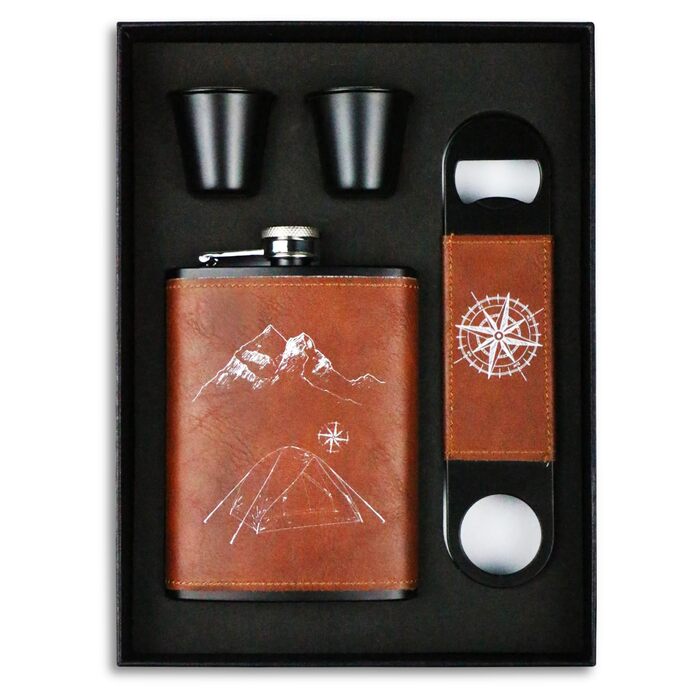 Набір фляга 260мл з нержавіючої сталі для віскі, міні-фляга, подарунок для батька (колір: коричневий)