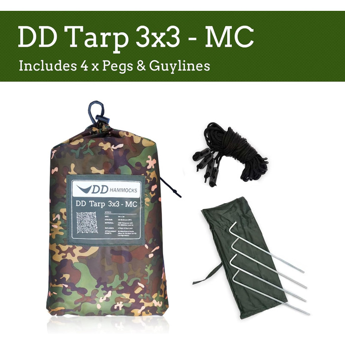 Тент DD Tarp 3x3 MC – легкий камуфляжний тент для гамака, кемпінгу та сольного відпочинку на природі