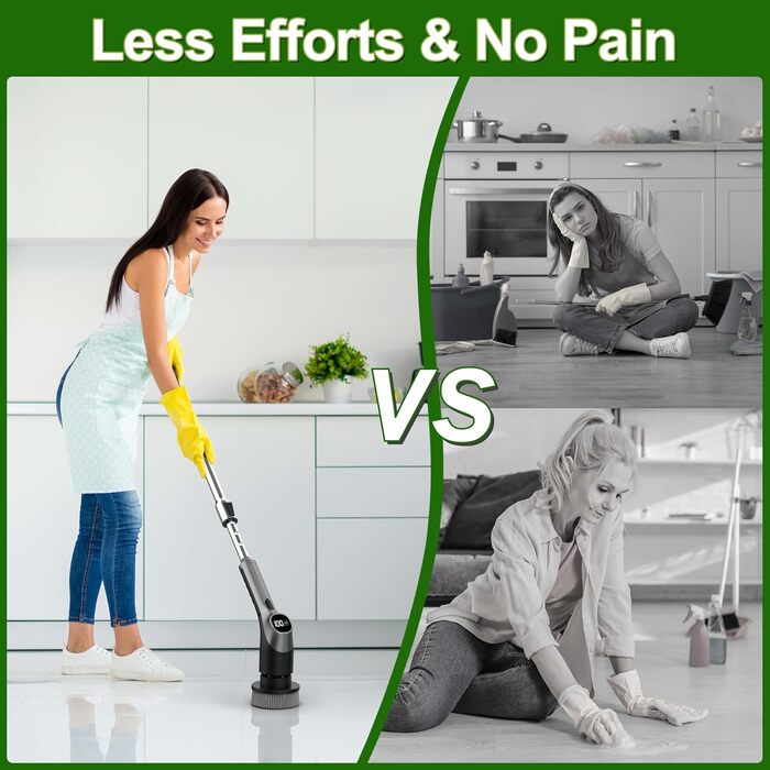 Електрична щітка для чищення з 7 насадок, IPX7, регульована ручка, для ванної кімнати, чорна