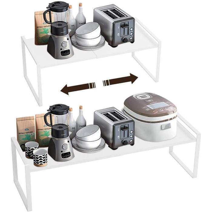 KZOBYD Expandable Kitchen Shelf, Foldable Kitchen Cabinet Shelf Spice Rack Organizer for Dishes and Supplies Stackable Kitchen Storage Organizer for Extra Storage Space (White, ) (White, L)