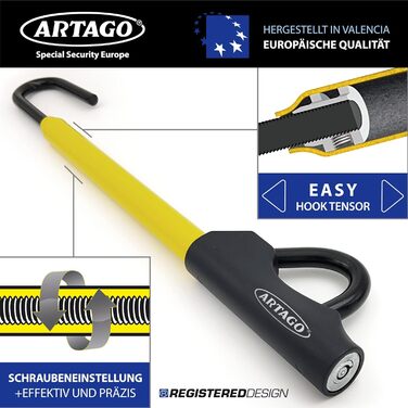 Блокіратор керма ARTAGO 871A/B EASY HOOK, універсальний, протиугінний, для керма та педалі авто, чорний/жовтий