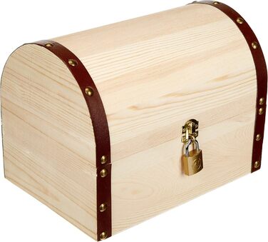 Glorex 6 2003 350 - Treasure chest with lock made of pine wood, approximately 27 x 18 x 20 cm in size, FSC Mix, natural treasure chest for painting, decorating, and embellishing