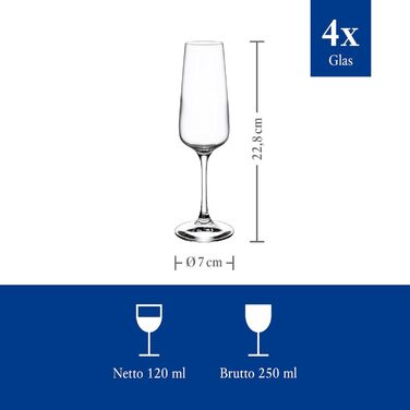 Набір келихів для шампанського Villeroy & Boch Ovid, 4 шт, кришталеве скло, для шампанського, просекко, шампанського