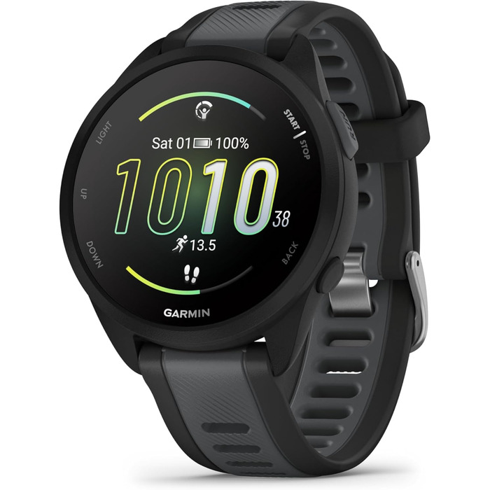 Garmin Forerunner 165 43mm - Розумний годинник для бігу, AMOLED, 11 днів роботи, 25+ спортивних функцій, рекомендації тренувань, здоров'я, чорний