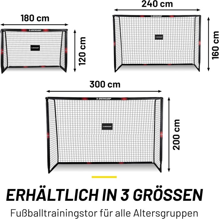 Dunlop Football Goal - Metal Soccer Goal Post - Training Accessory for All Ages - Easy Assembly - 180x120x60cm, 240x160x85cm, 120x300x200cm - Black/Red