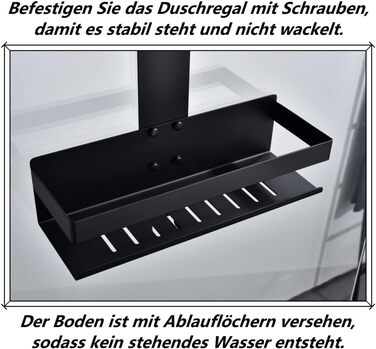 HomeHeng Shower Shelf for Hanging, Stainless Steel Shower Basket Shelf, Matte Black Shower Shelf Shampoo Holder with Hooks for Glass Shower Enclosure, H30MB-1DH