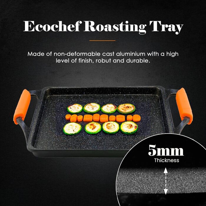 Гриль-пластина WECOOK! Ecochef Titan 37x25 см, алюмінієва, з антипригарним покриттям Quantanium, для індукції та всіх типів плит, знімні силіконові ручки, чорна