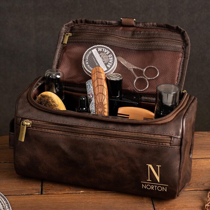 Чоловічий дорожній набір Kulturbeutel (2 шт.) з PU-шкіри, персоналізований, великий об'єм, подарунок на День батька, ювілей, День святого Валентина, бронзовий