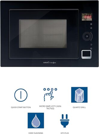 Вбудована мікрохвильова піч CATA MC 25 GTC BK Inox, 25л, 8 автоматичних меню, гриль 1000W, ширина 60 см