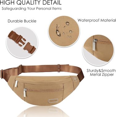 Чоловіча/жіноча поясна сумка Maxtop Bauchtasche для активного відпочинку, спорту та подорожей. Водонепроникна, з 4 кишенями на блискавці. (Хакі, L)