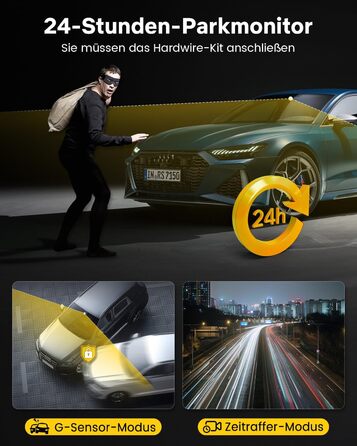 Відеореєстратор GKU Dashcam Auto: 4K/2.5K, GPS, Wi-Fi, Dual, 64GB, Паркування, WDR, 170° Кут огляду, G-сенсор, Loop, Макс. 256GB, Чорний