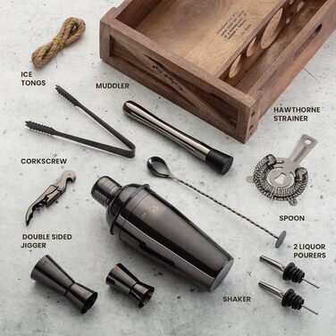 Набір для приготування коктейлів Mixology & Craft Cocktail Shaker Set 11-tlg. - Набір для коктейлів з нержавіючої сталі з барним аксесуаром - Чорний Gun-metal