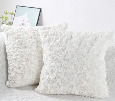 NIULAA White Faux Fur Pillow Covers 45x45 2-Pack - Luxurious Plush Cushion Covers for Sofa, Living Room, Bedroom