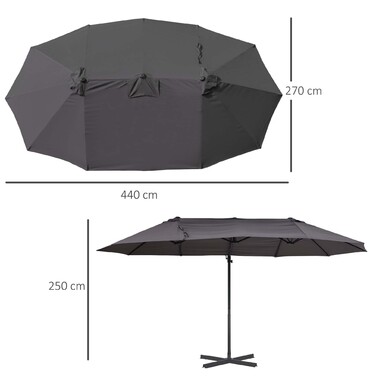 Outsunny Double Canopy Parasol with Crank, Adjustable Garden Umbrella, Sun Protection, Metal, Dark Gray, 440 x 270 x 250 cm | Aosom
