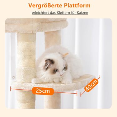 Драбина для котів Heybly Kratzbaum з лежаком, печерею та великими платформами, 50 x 50 x 153 см, бежева HCT050M