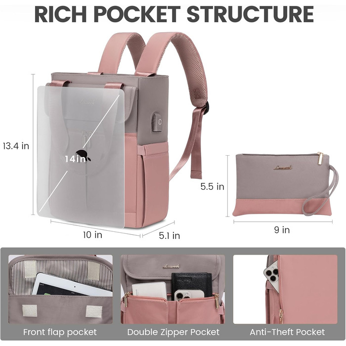 LOVEVOOK Рюкзак для жінок, великий, 15.6 дюймів, рюкзак для ноутбука, шкільний рюкзак, підлітки, водонепроникний, сумка для роботи, сумка-тоут 2 в 1, сумка для вчителя, рюкзаки для подорожей, університету, бізнесу, бежевий хакі 15.6' (13,3 дюймів, 1- сіри