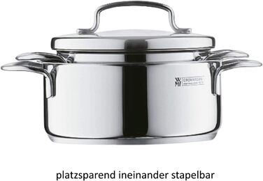 Каструля WMF Mini Kochtopf 16 см з кришкою з нержавіючої сталі Cromargan, 1,5 л, для невеликих порцій, індукційна