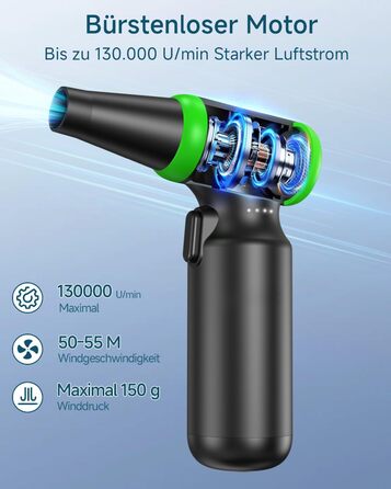 Електричний повітряний пилосос для чищення ПК - 3-ступеневий Air Duster 130000 об/хв, міні-фен, для клавіатури, авто, дому та вулиці